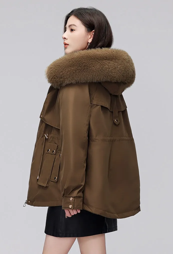 Thickened Zip-Up Women's Parka with Windproof Features