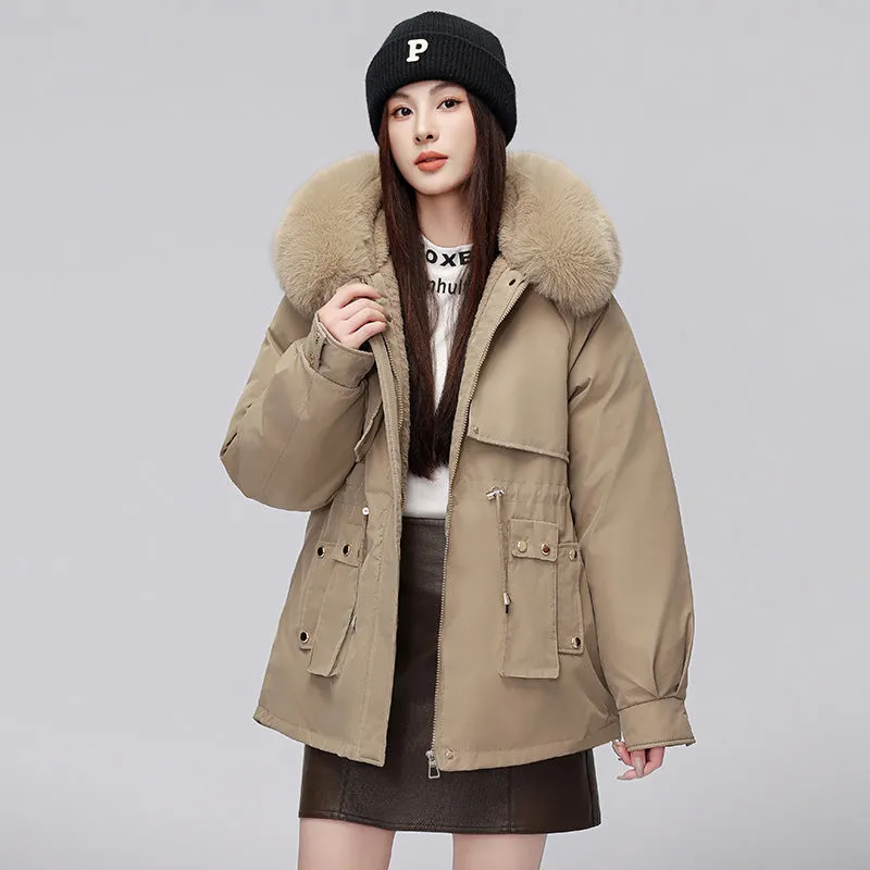 Thickened Zip-Up Women's Parka with Windproof Features