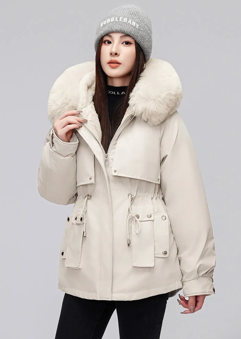Thickened Zip-Up Women's Parka with Windproof Features