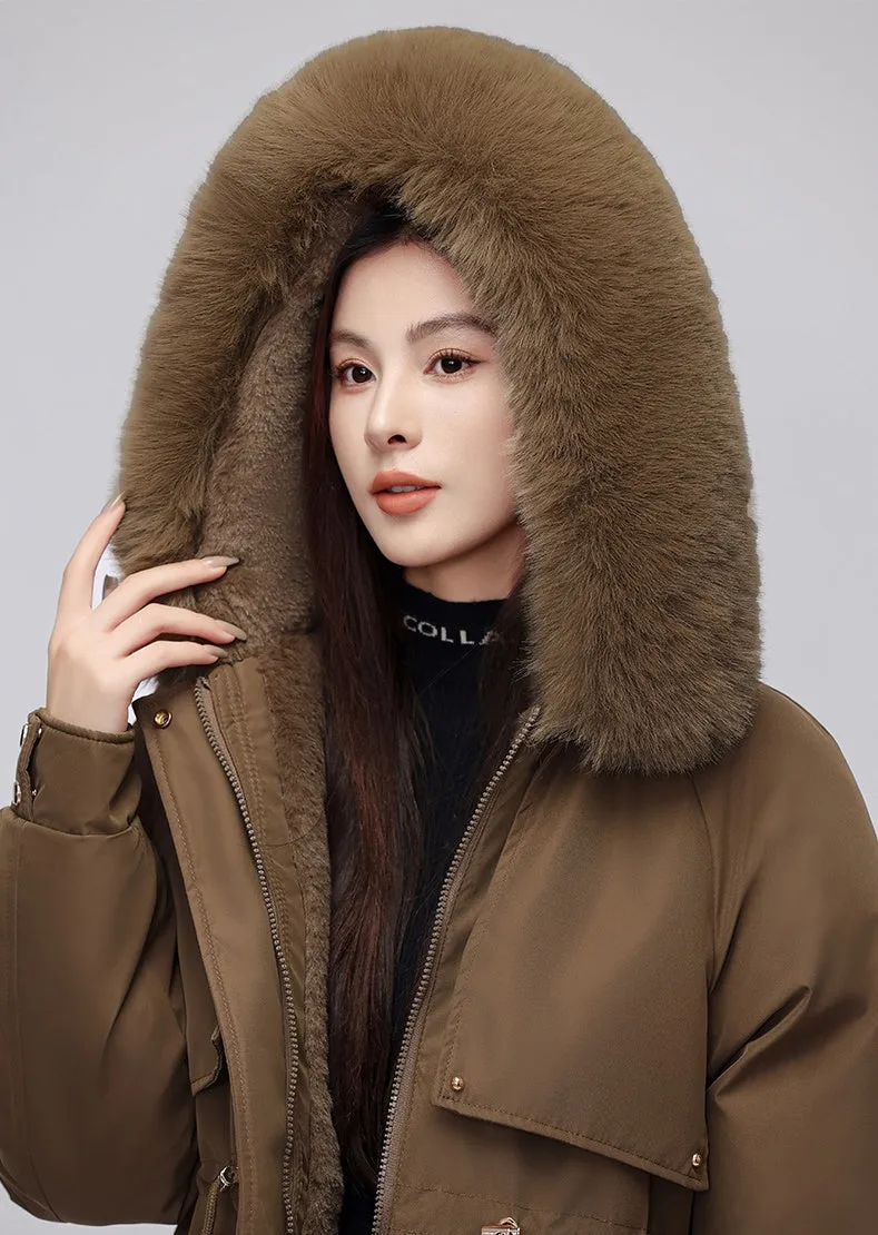 Thickened Zip-Up Women's Parka with Windproof Features