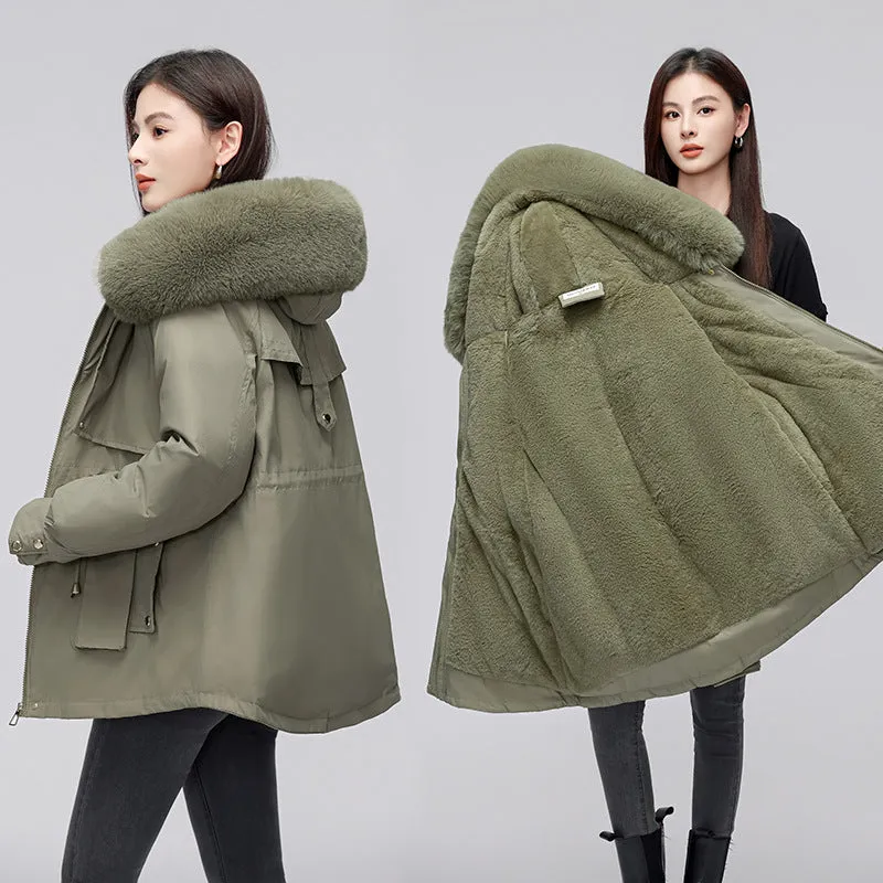 Thickened Zip-Up Women's Parka with Windproof Features