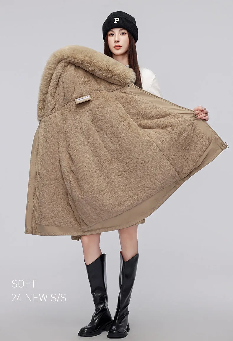 Thickened Zip-Up Women's Parka with Windproof Features