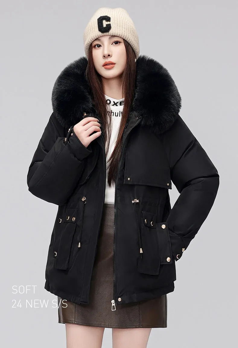 Thickened Zip-Up Women's Parka with Windproof Features