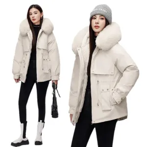 Thickened Zip-Up Women's Parka with Windproof Features