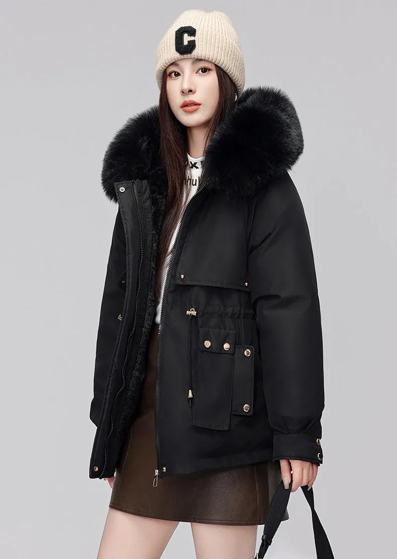 Thickened Zip-Up Women's Parka with Windproof Features