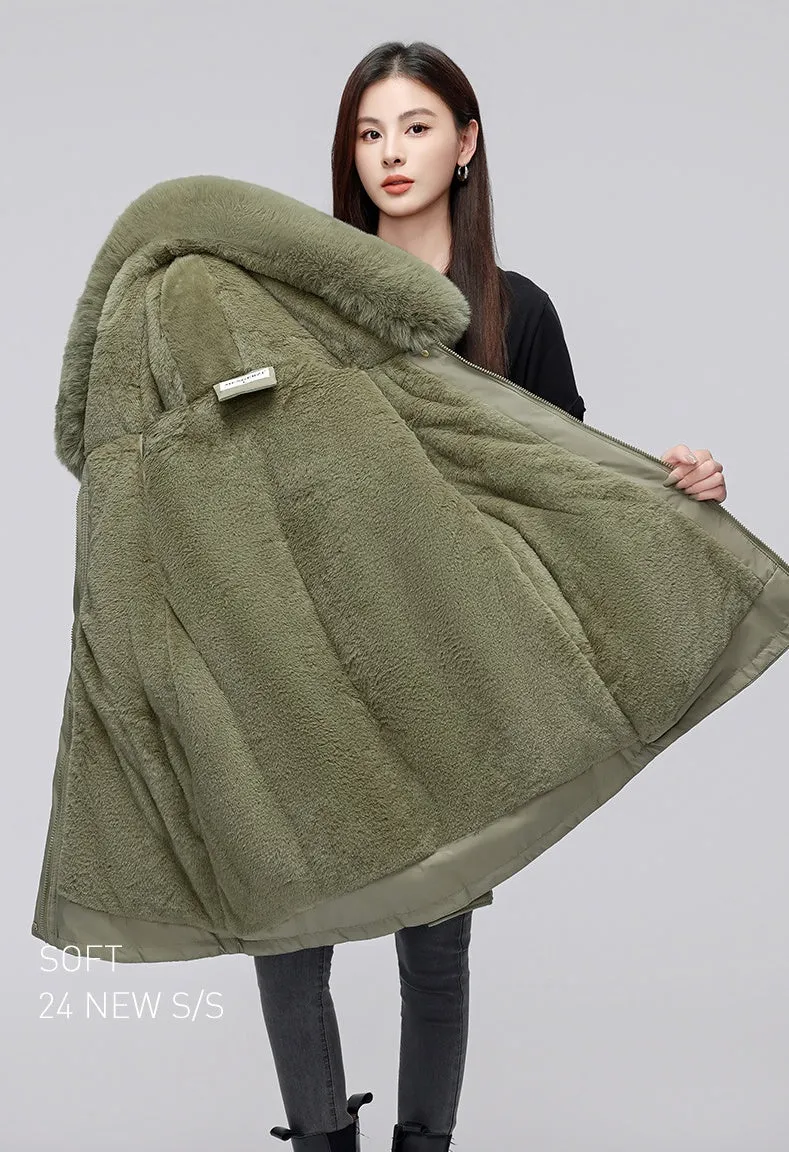 Thickened Zip-Up Women's Parka with Windproof Features