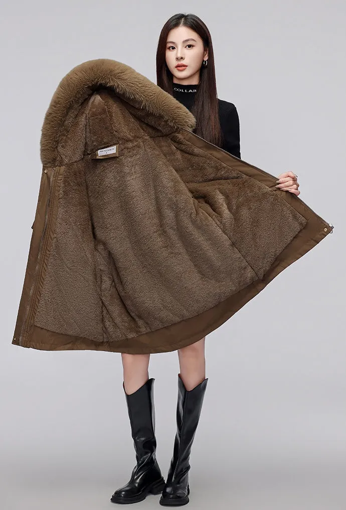 Thickened Zip-Up Women's Parka with Windproof Features