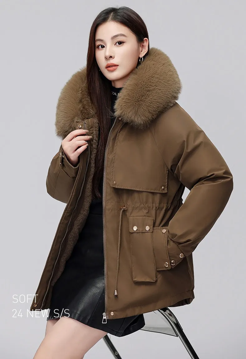 Thickened Zip-Up Women's Parka with Windproof Features