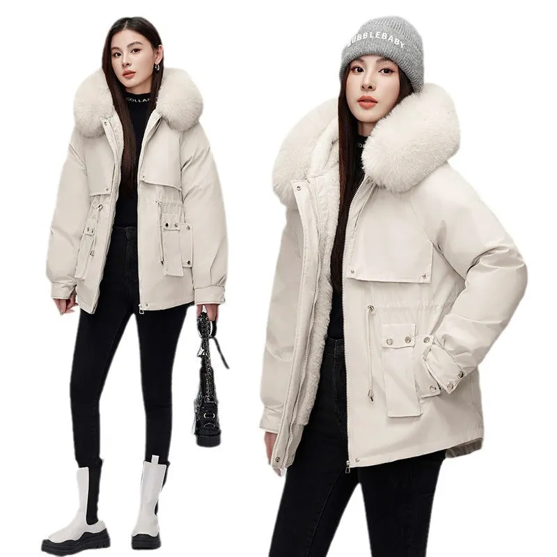 Thickened Zip-Up Women's Parka with Windproof Features