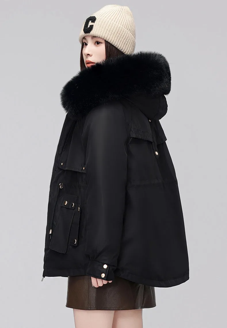 Thickened Zip-Up Women's Parka with Windproof Features