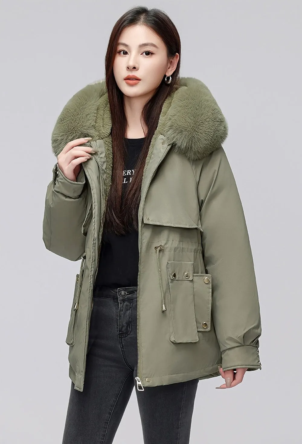 Thickened Zip-Up Women's Parka with Windproof Features