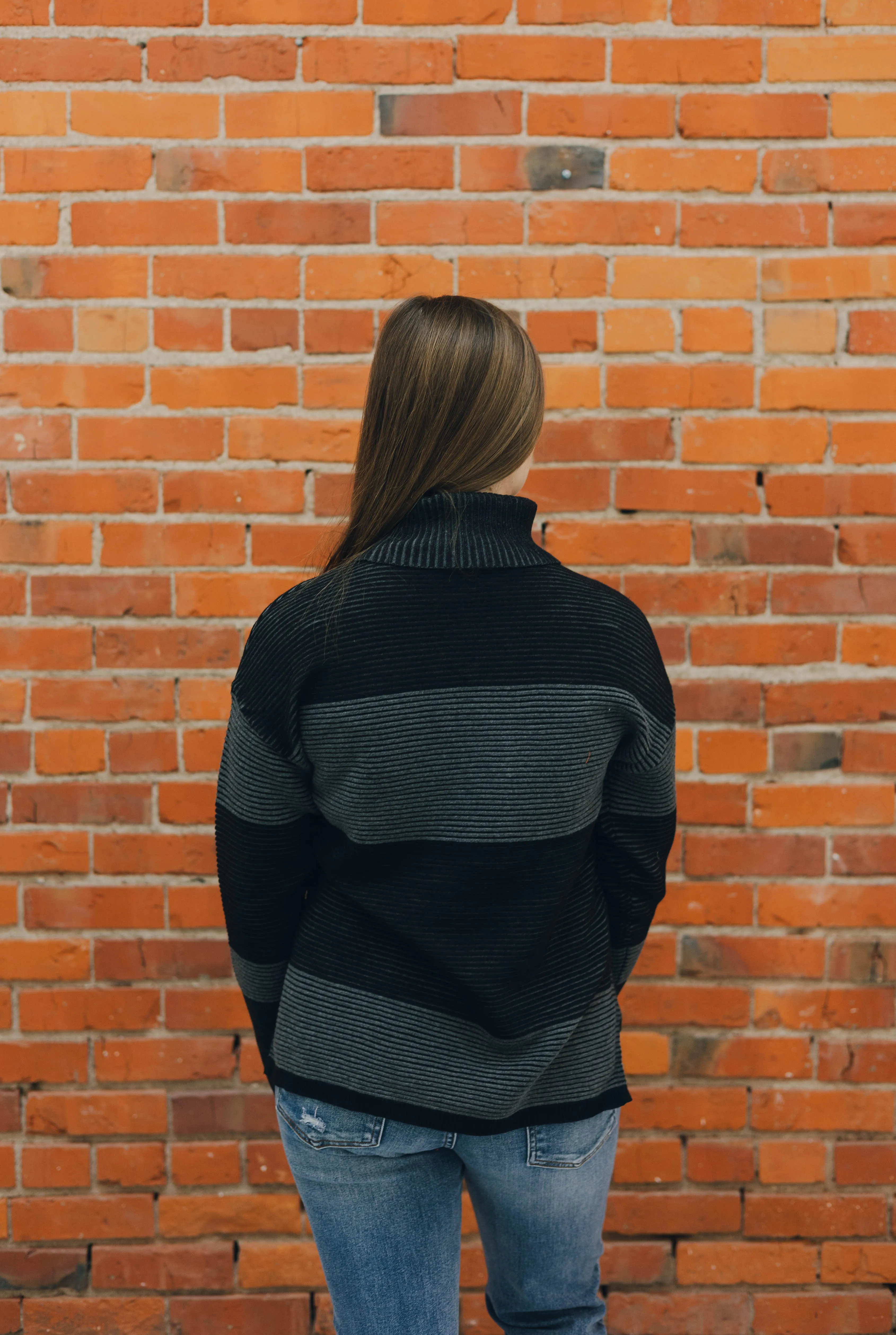 Tribal Turtleneck High-Low Side Slit Sweater