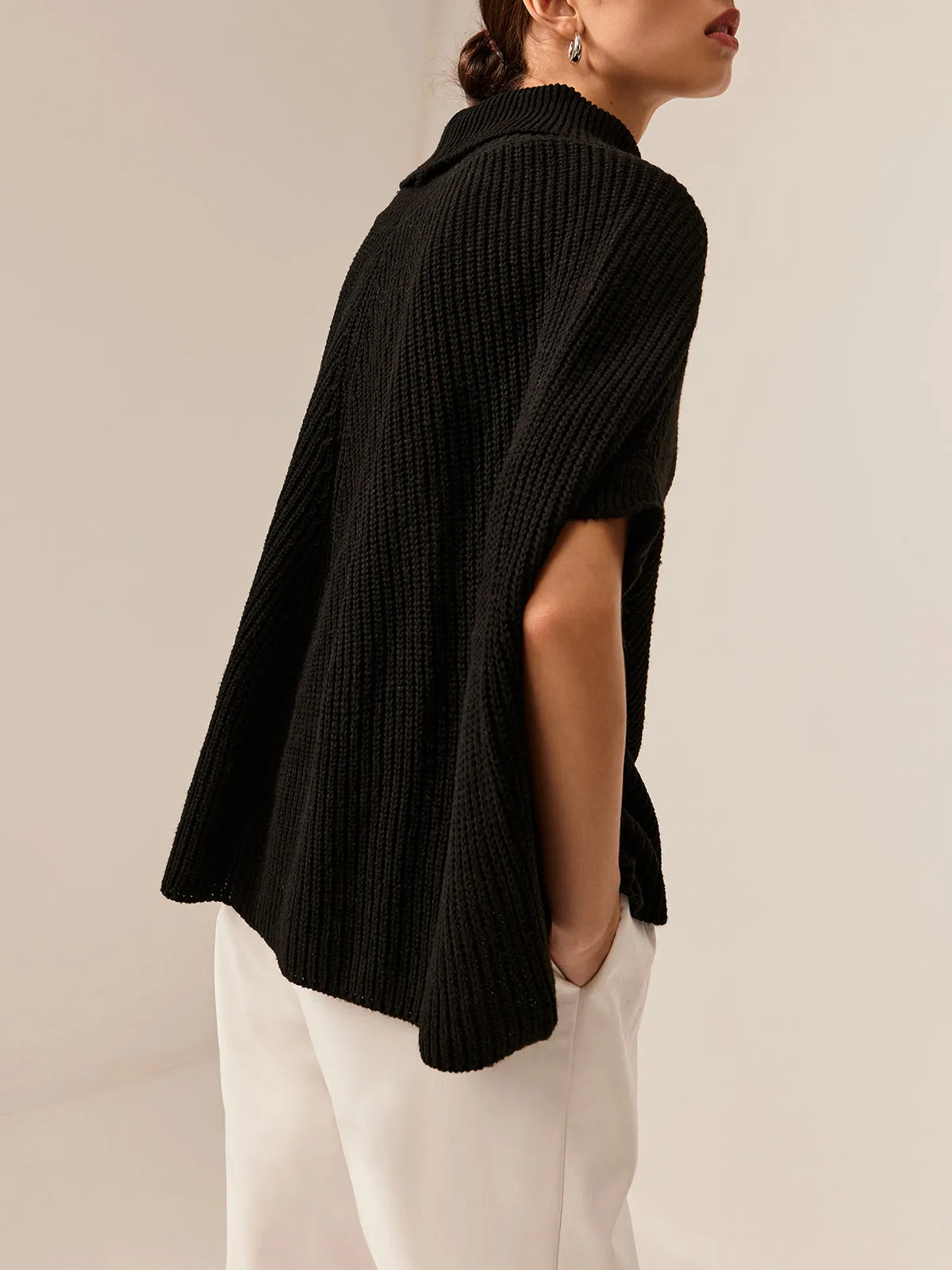 Turtleneck Half-Sleeve Sweater Without Belt