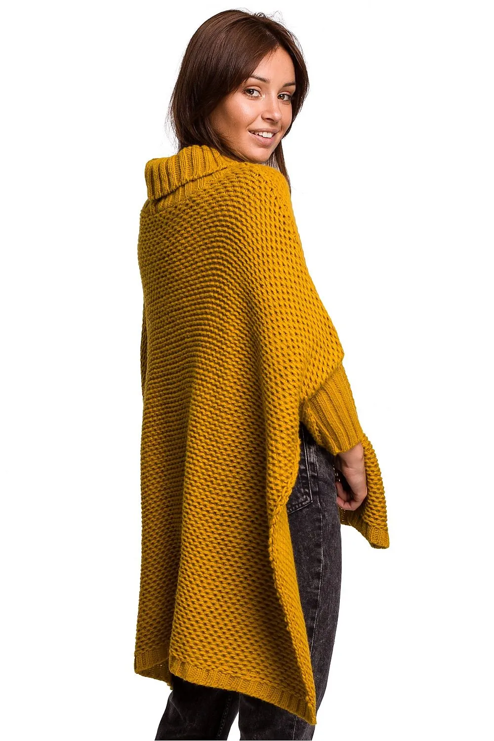 Turtleneck High-Slit Luxe Poncho