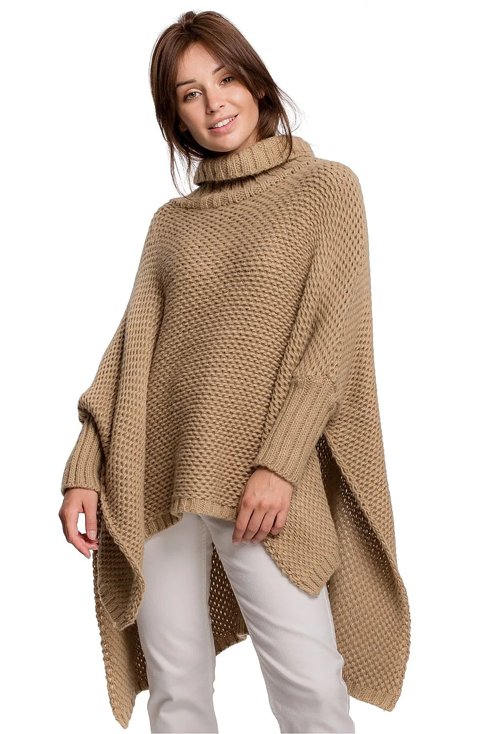 Turtleneck High-Slit Luxe Poncho