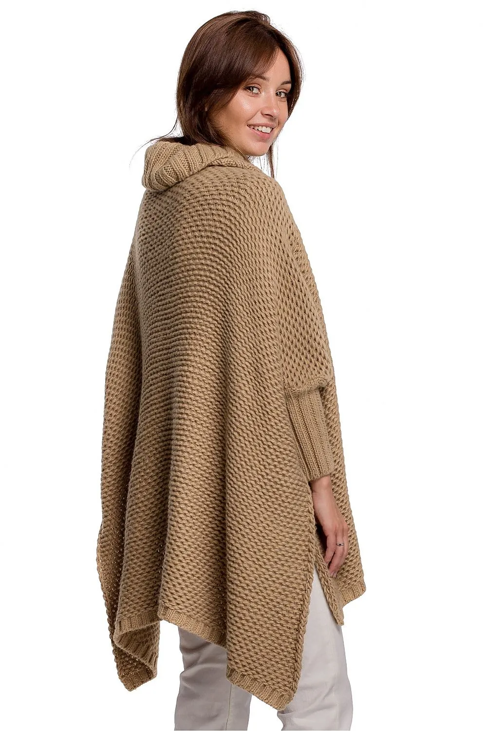 Turtleneck High-Slit Luxe Poncho
