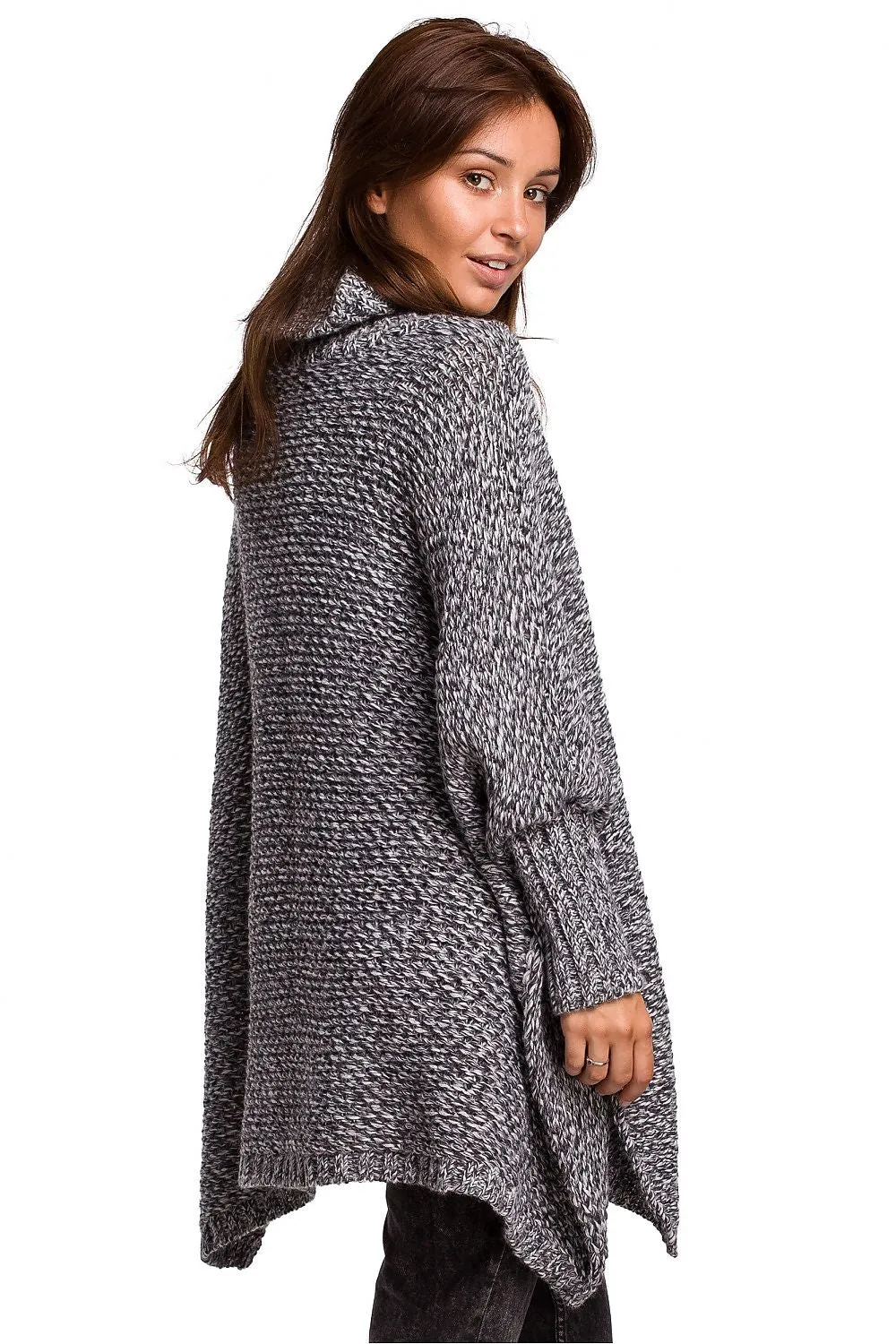 Turtleneck High-Slit Luxe Poncho