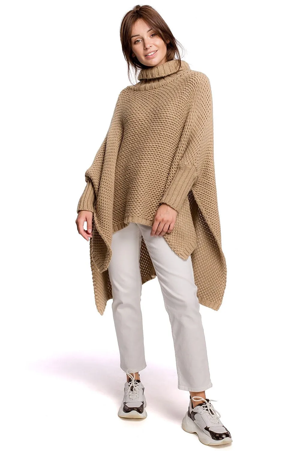 Turtleneck High-Slit Luxe Poncho
