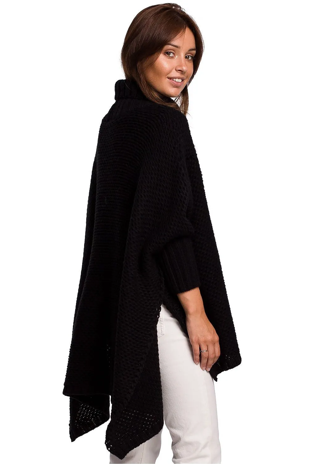 Turtleneck High-Slit Luxe Poncho