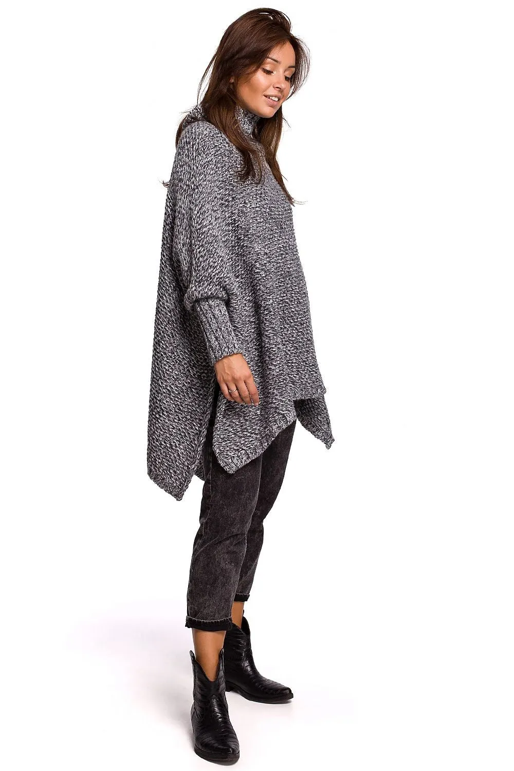 Turtleneck High-Slit Luxe Poncho