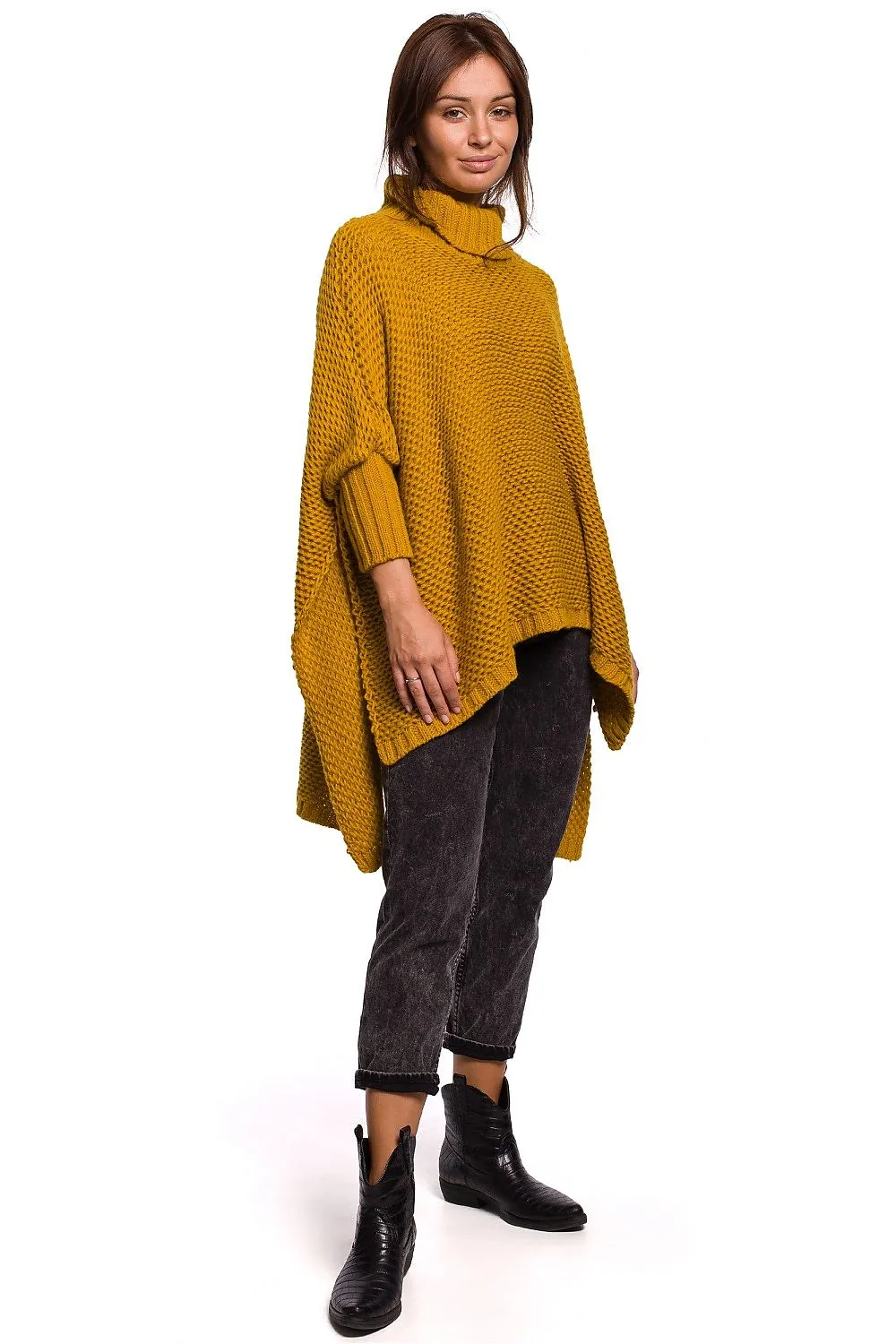 Turtleneck High-Slit Luxe Poncho