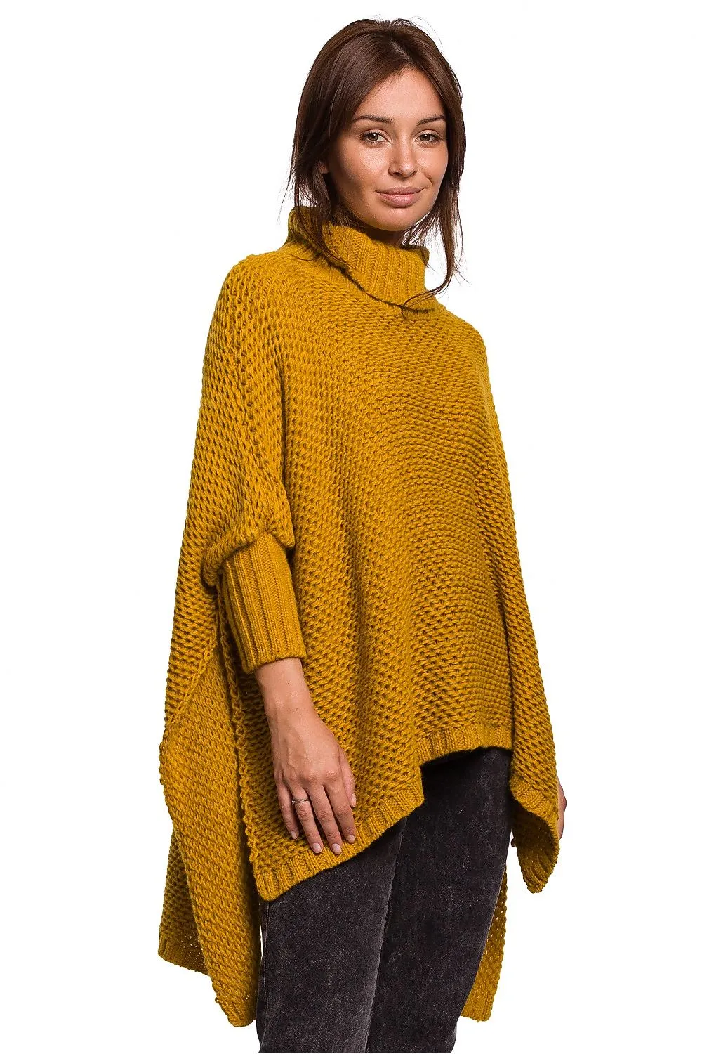 Turtleneck High-Slit Luxe Poncho