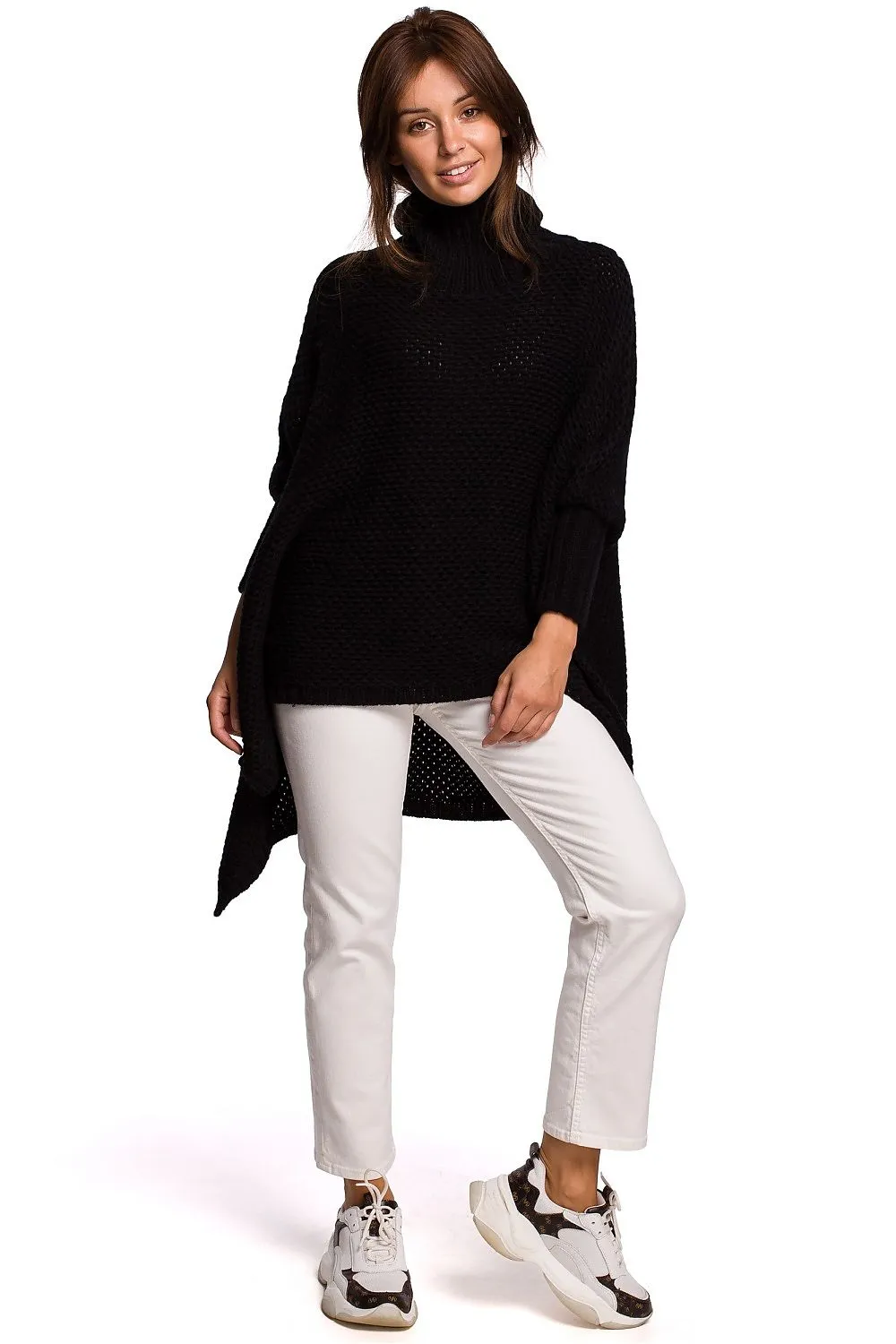 Turtleneck High-Slit Luxe Poncho