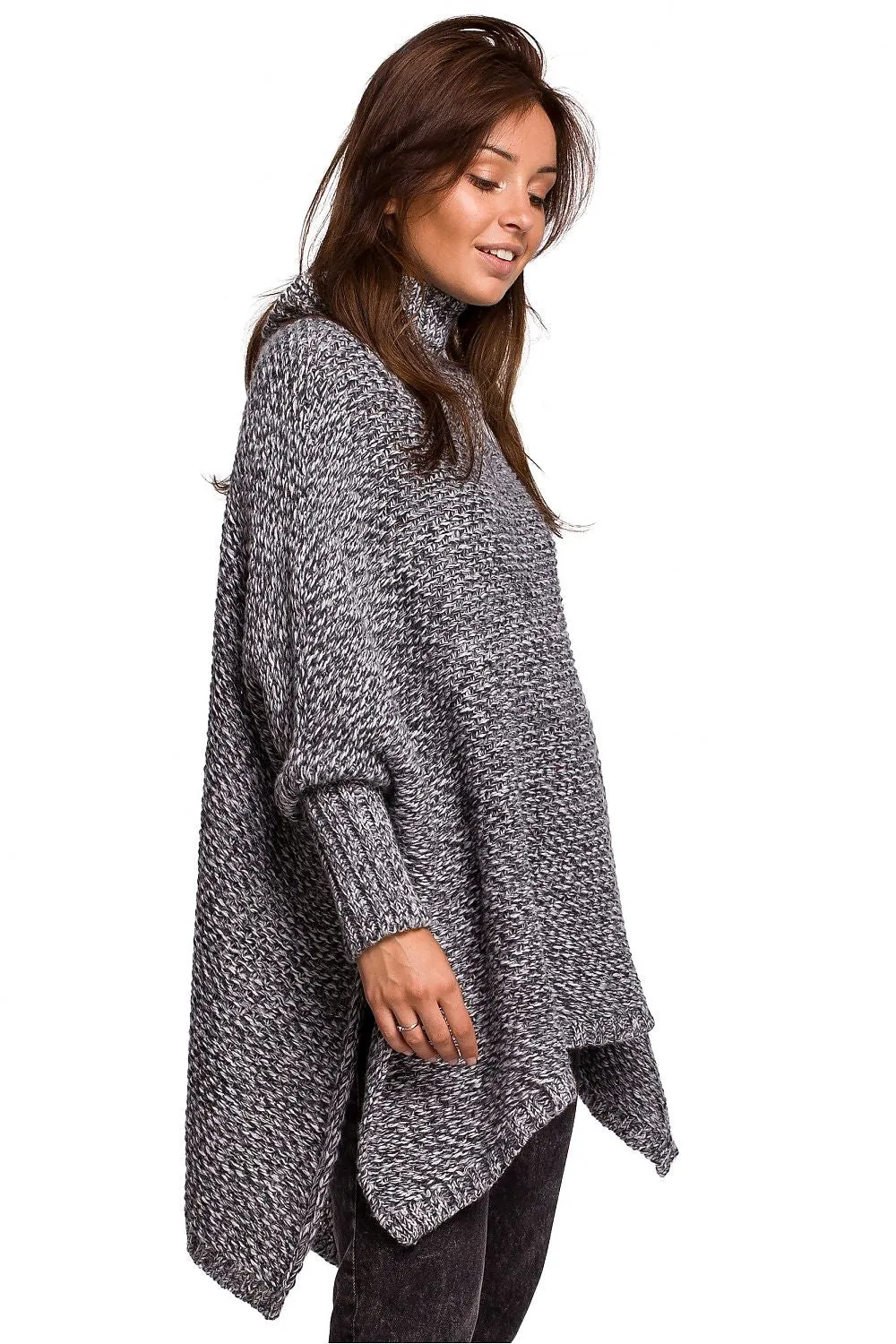 Turtleneck High-Slit Luxe Poncho