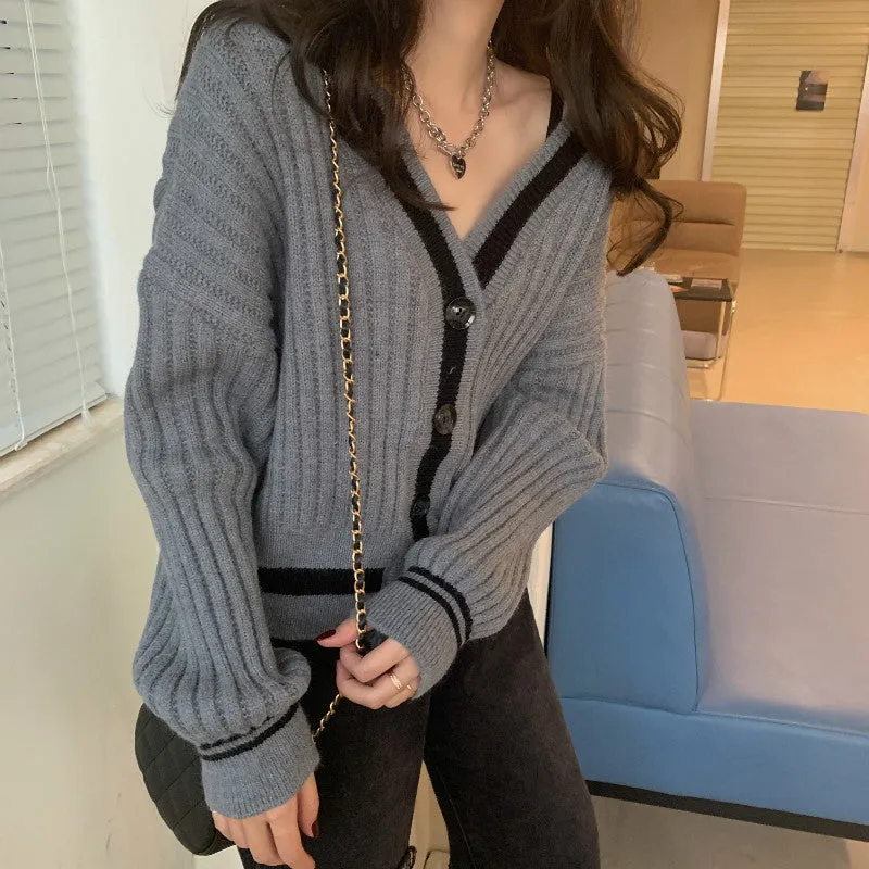 V-Neck Knitted Slim Cardigan Sweater