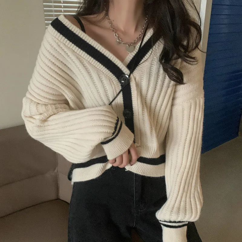 V-Neck Knitted Slim Cardigan Sweater