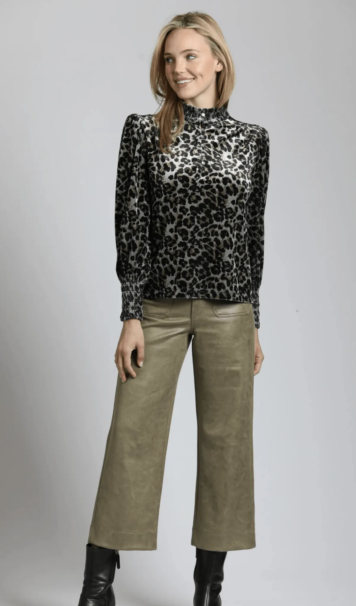 Vegan Leather Wide Leg Pant With Patch Pockets