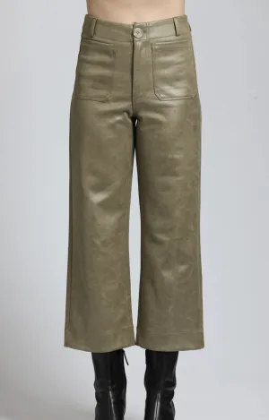 Vegan Leather Wide Leg Pant With Patch Pockets
