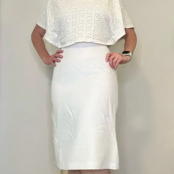 VINTAGE White Midi Pencil Skirt, Size 2-4