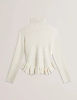 Violha Cropped Peplum Cable Knit Sweater Ivory