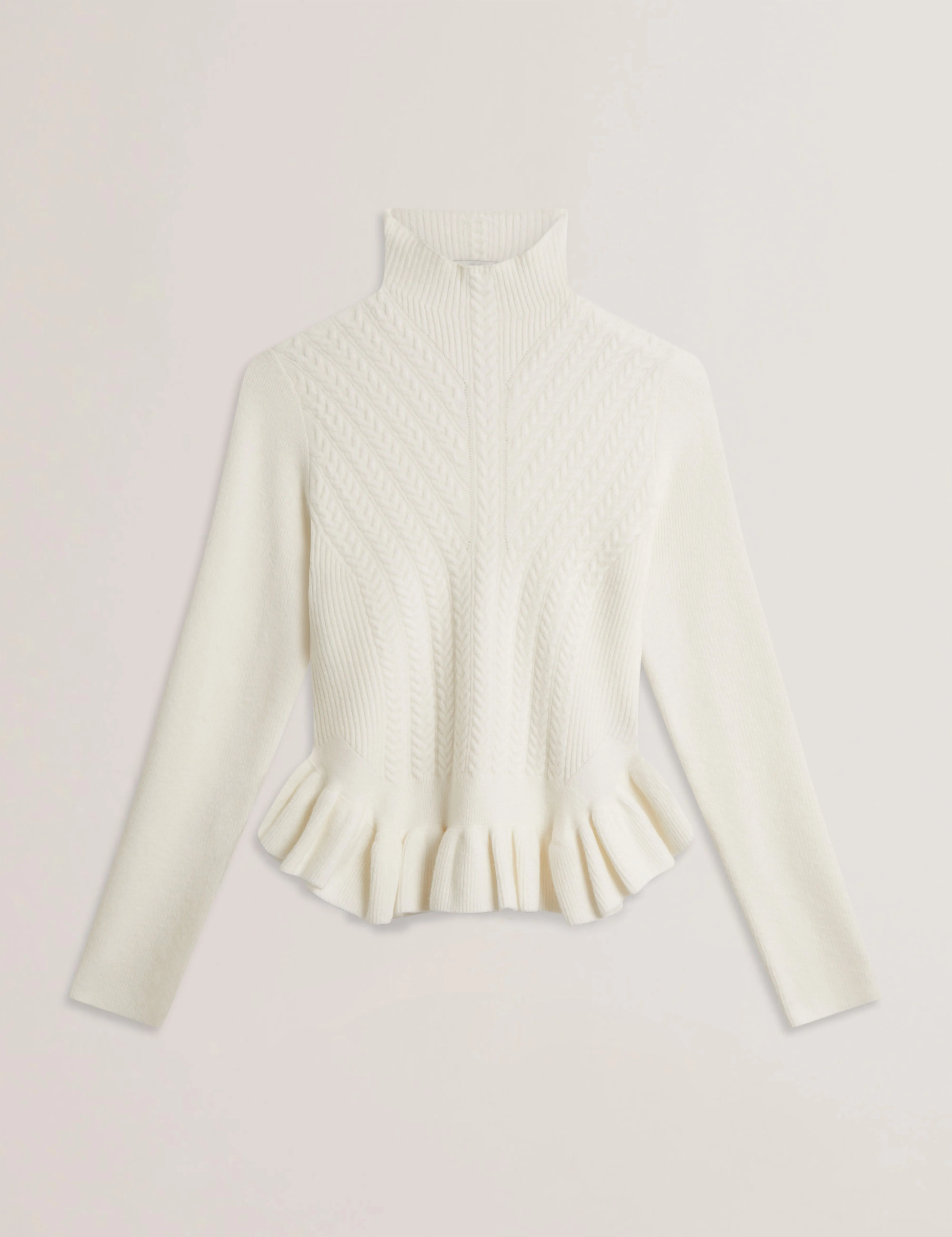 Violha Cropped Peplum Cable Knit Sweater Ivory