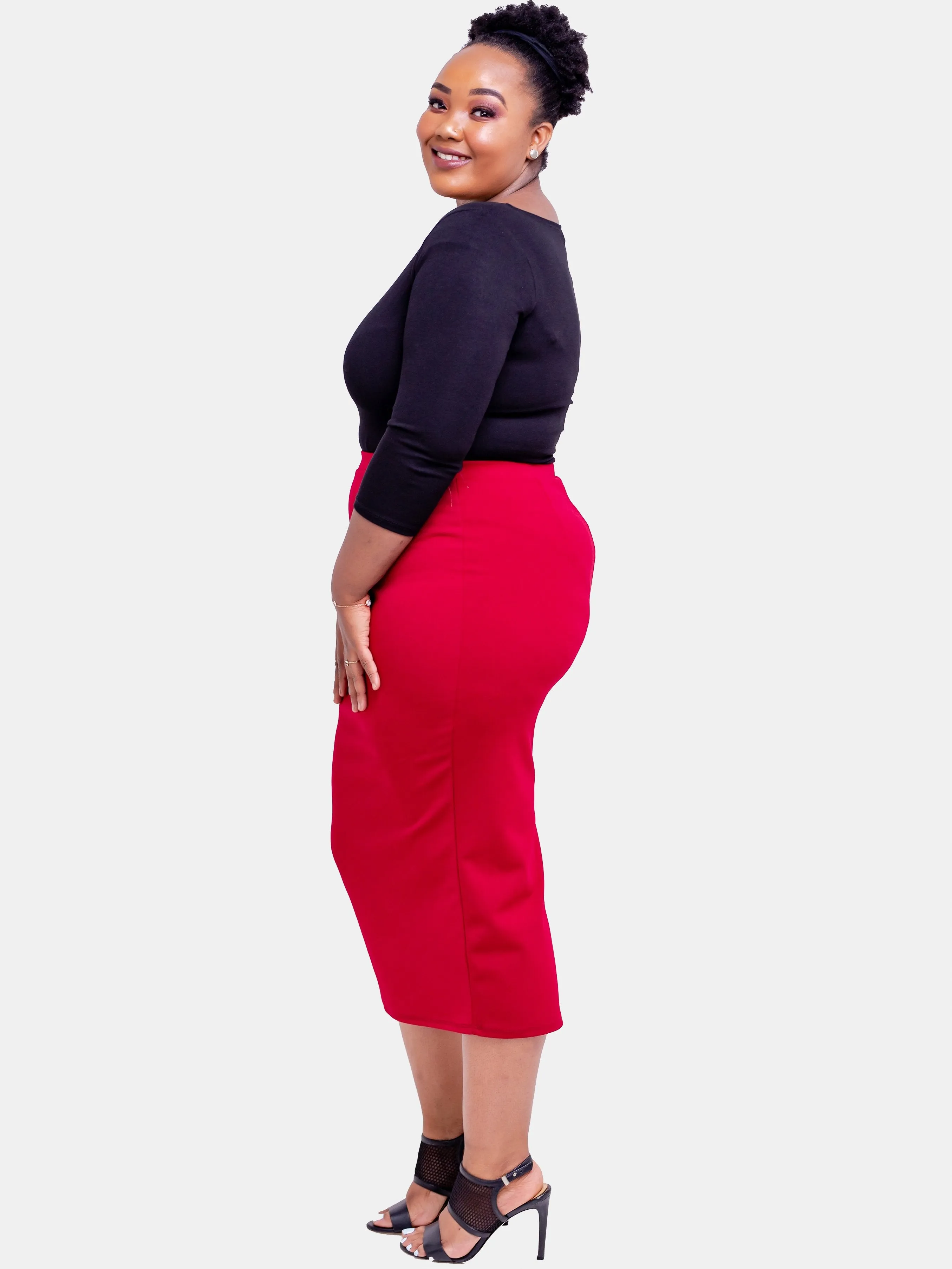 Vivo Basic Midi Pencil Skirt - Dark Red