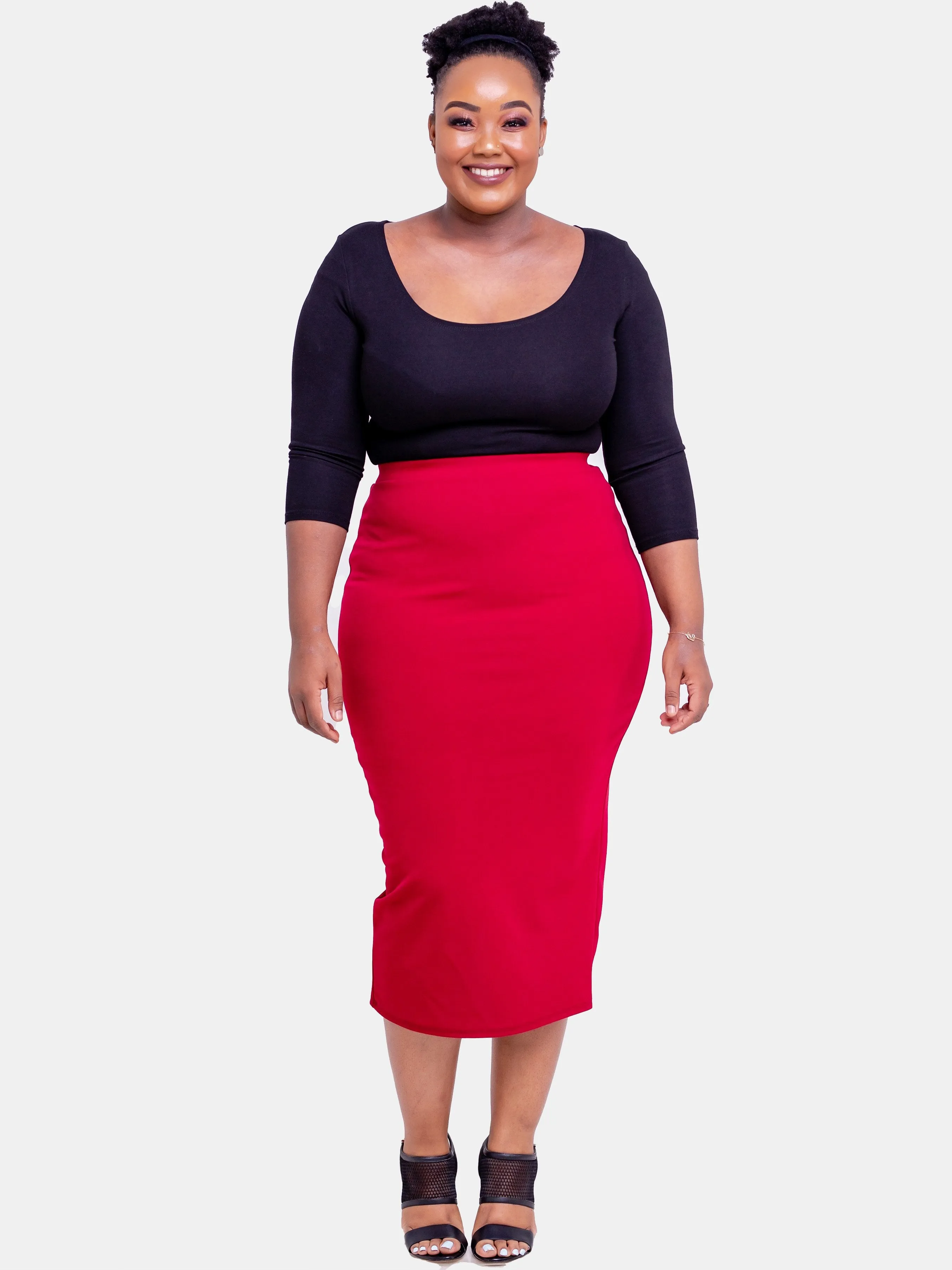 Vivo Basic Midi Pencil Skirt - Dark Red