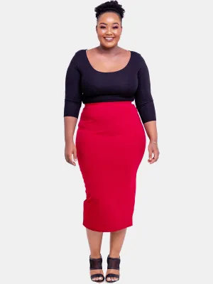 Vivo Basic Midi Pencil Skirt - Dark Red