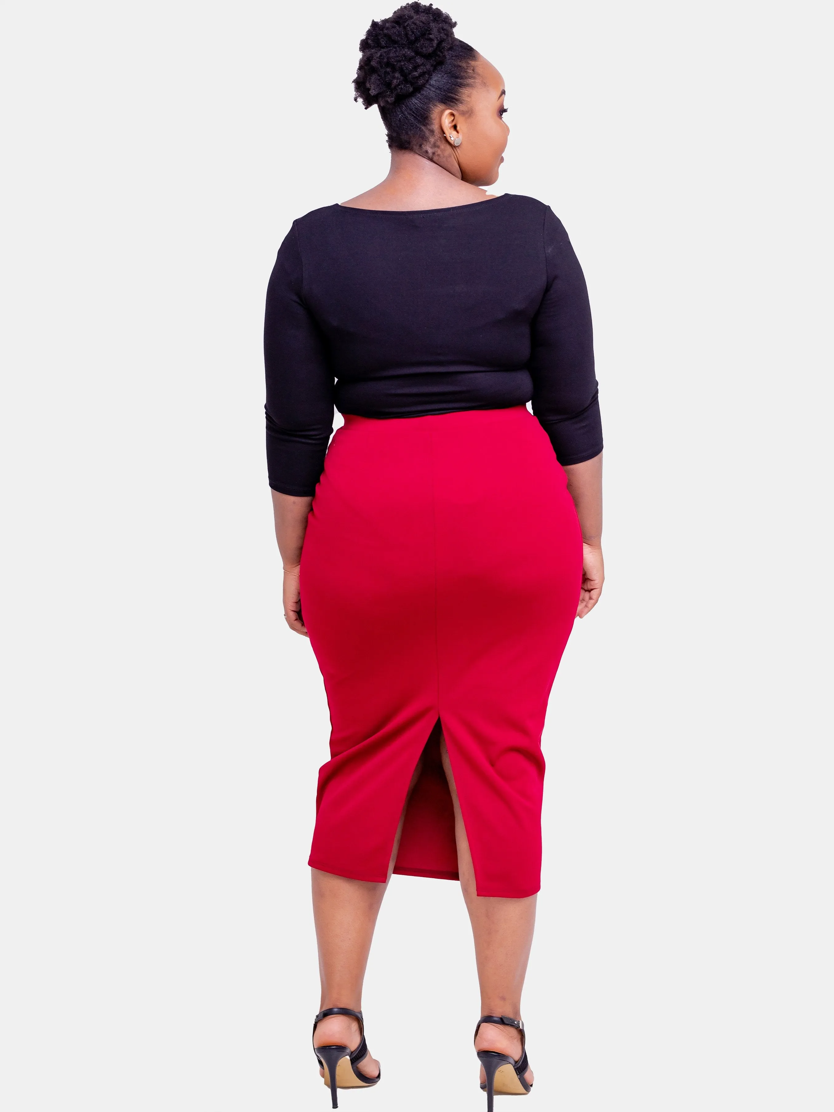 Vivo Basic Midi Pencil Skirt - Dark Red