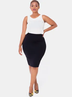 Vivo Basic Pencil Skirt With Slits - Black