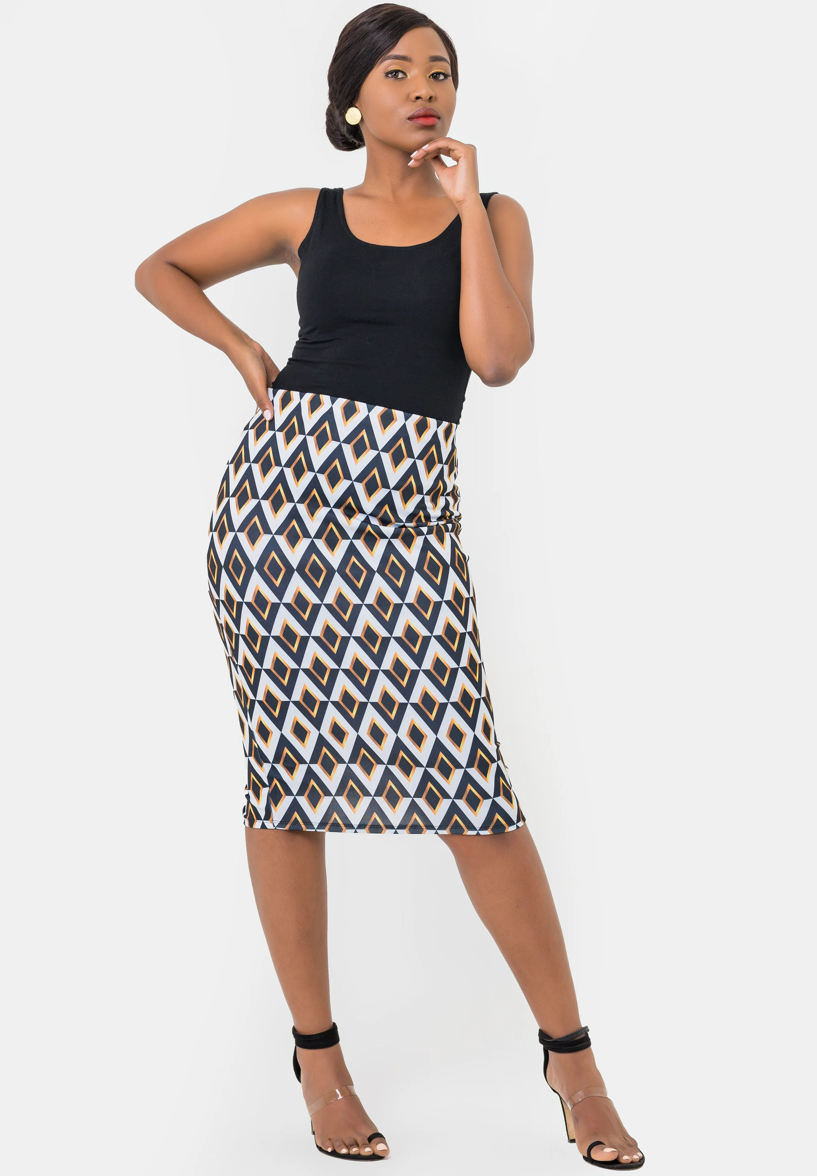 Vivo Scuba Pencil Skirt - Yellow Print