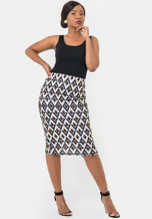 Vivo Scuba Pencil Skirt - Yellow Print