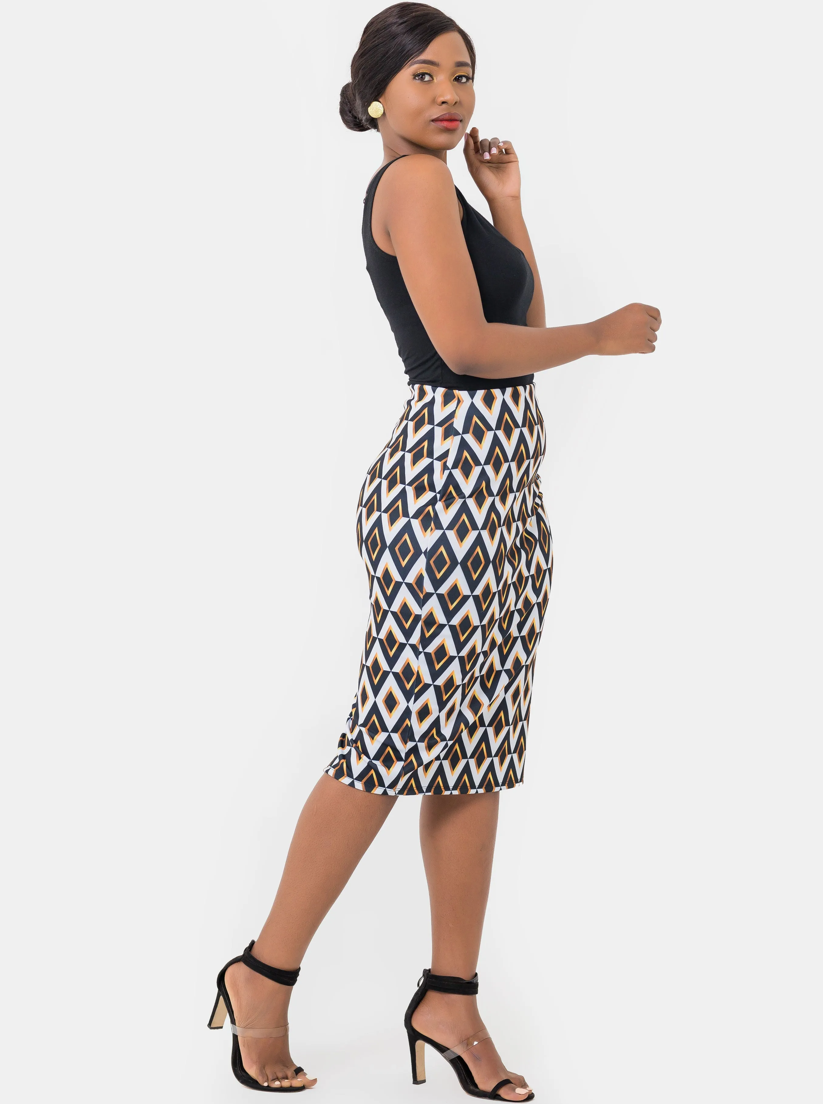 Vivo Scuba Pencil Skirt - Yellow Print