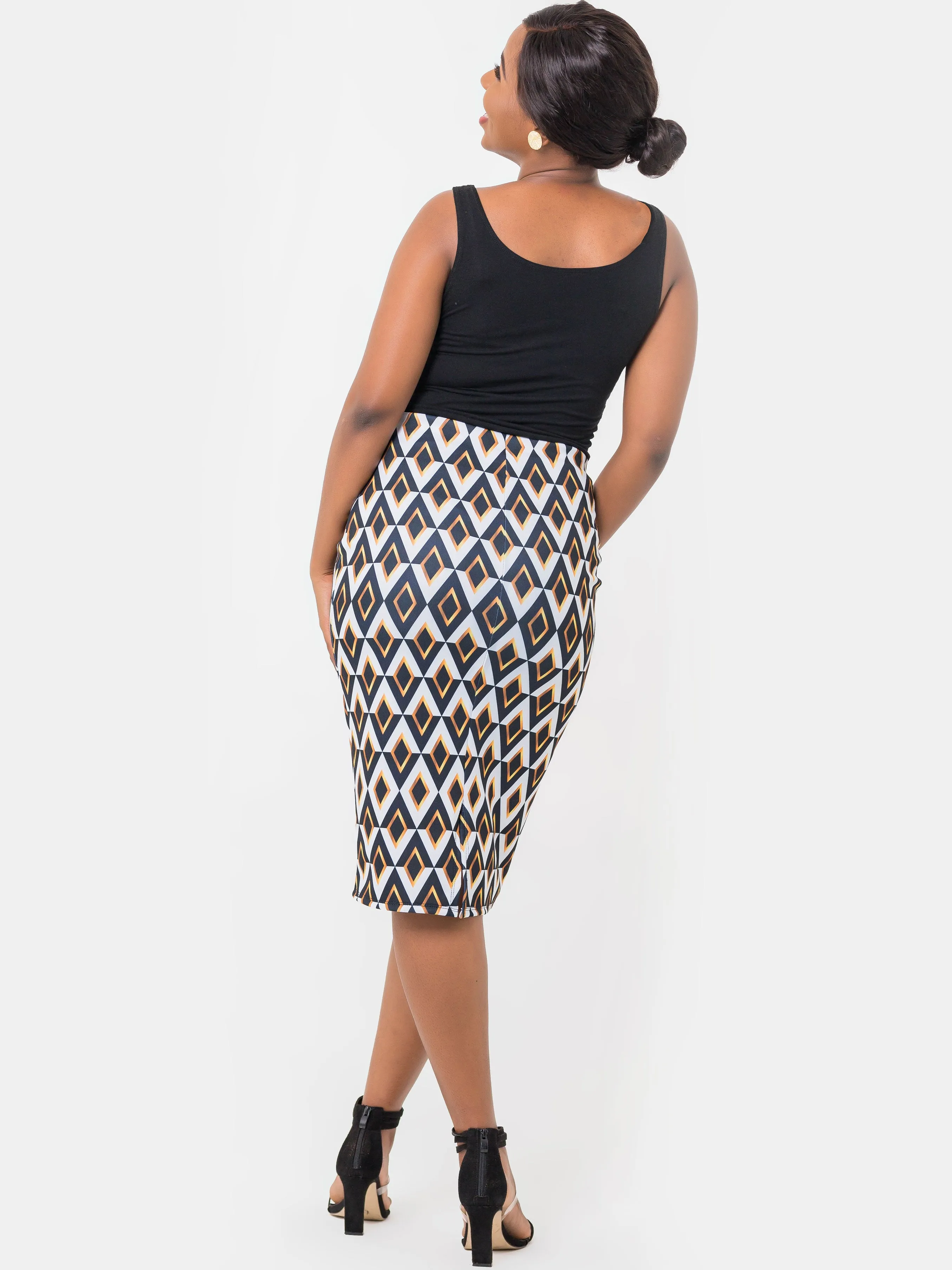 Vivo Scuba Pencil Skirt - Yellow Print