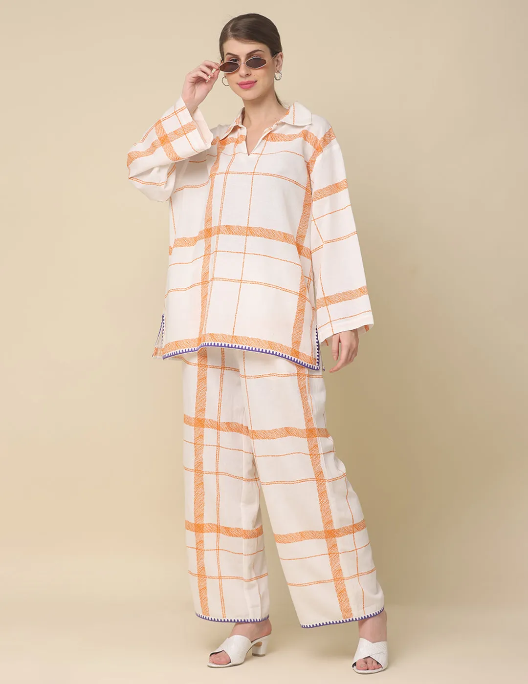 White Cotton Rulex Shirt Collar Co-ord Set