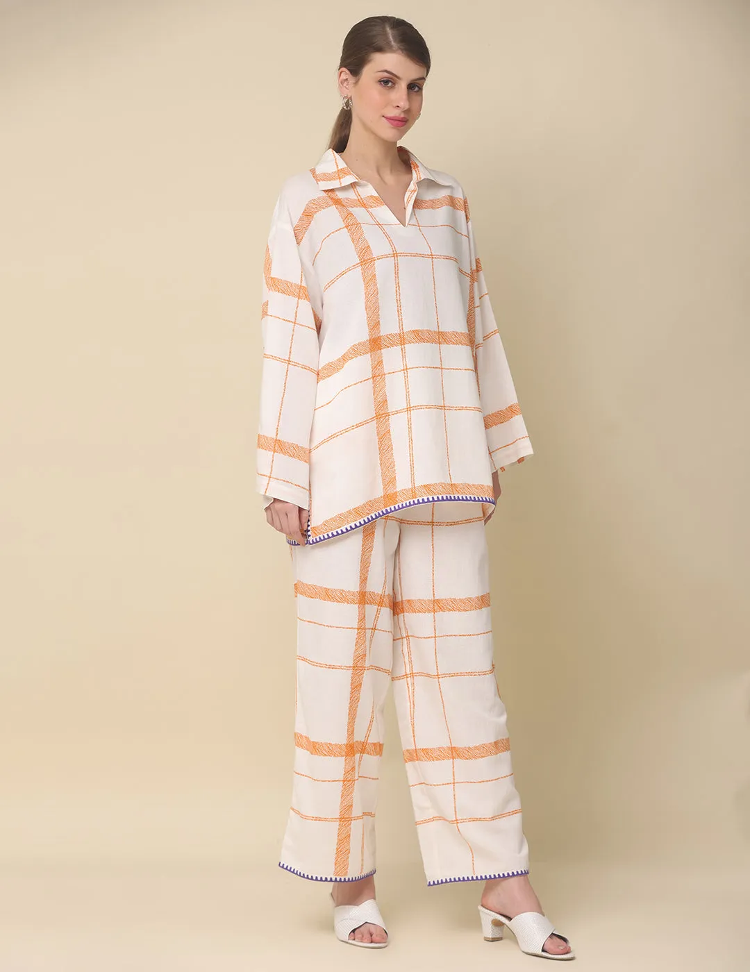 White Cotton Rulex Shirt Collar Co-ord Set