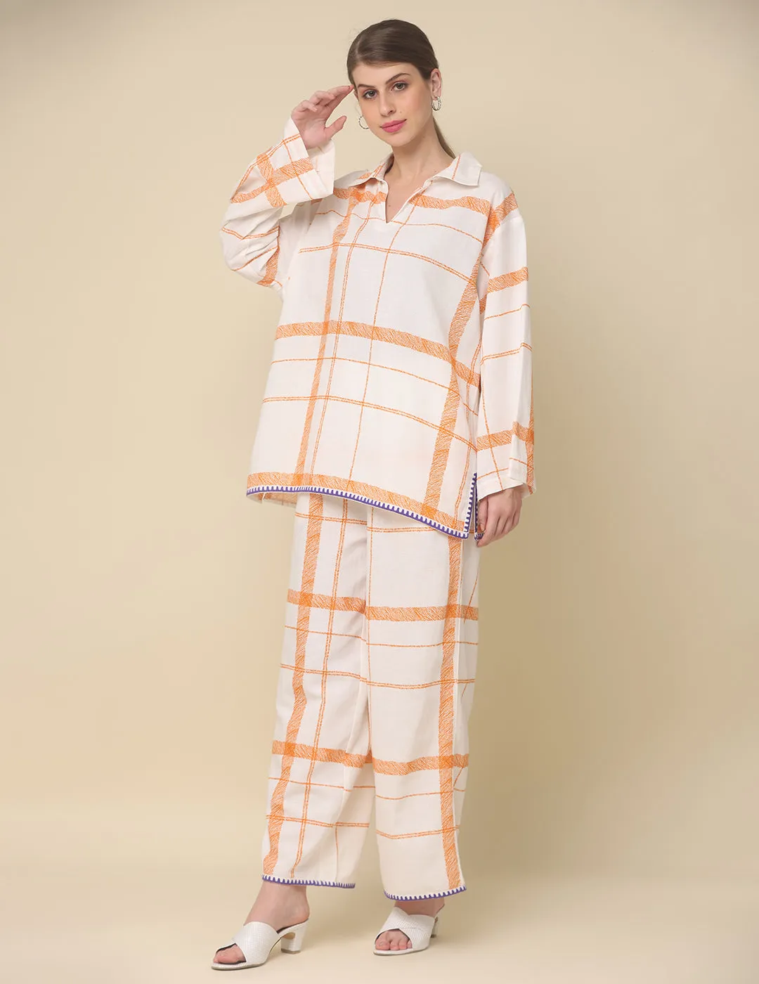 White Cotton Rulex Shirt Collar Co-ord Set