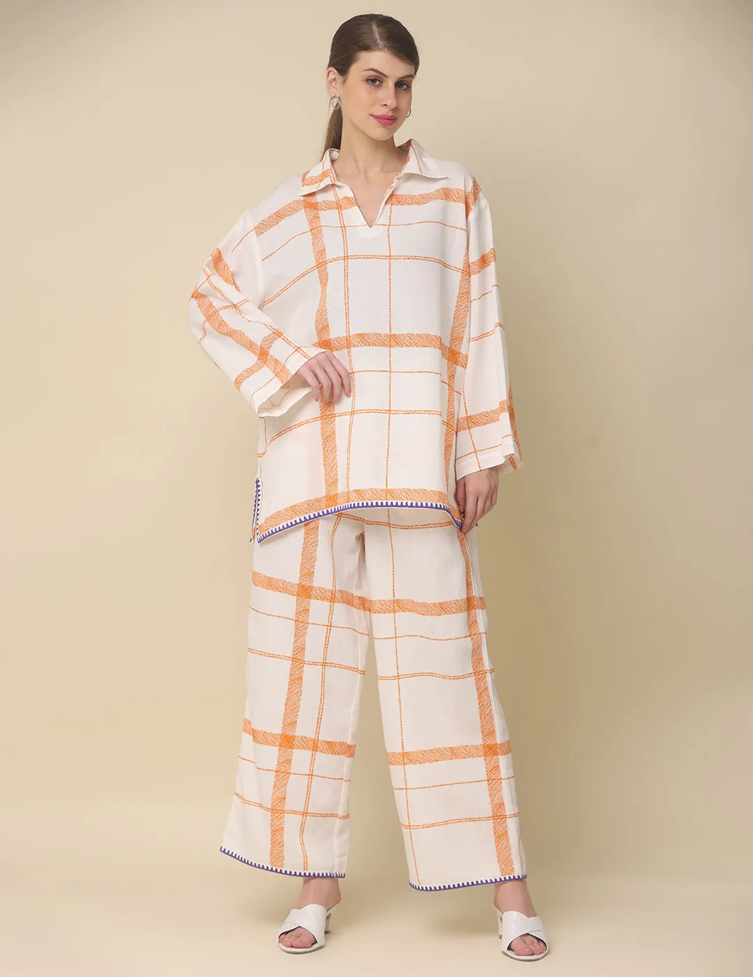 White Cotton Rulex Shirt Collar Co-ord Set