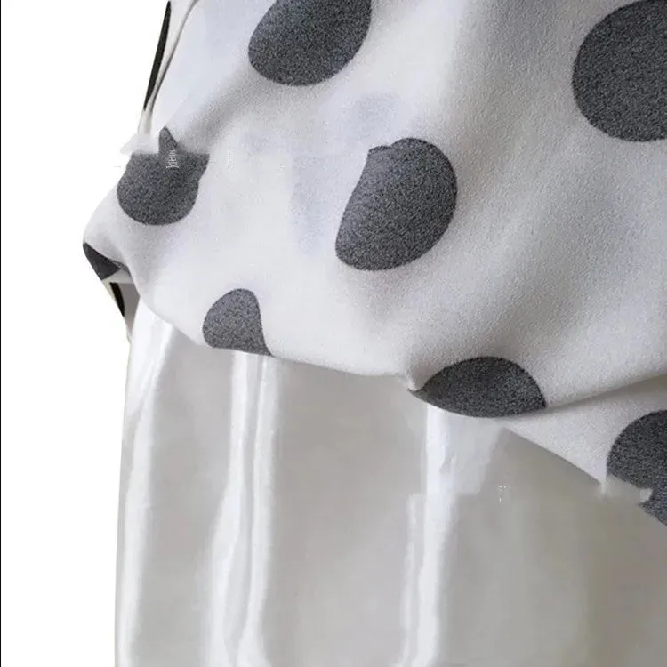 White Polka dot High Waist A-line  Pleated Midi Skirt for office work