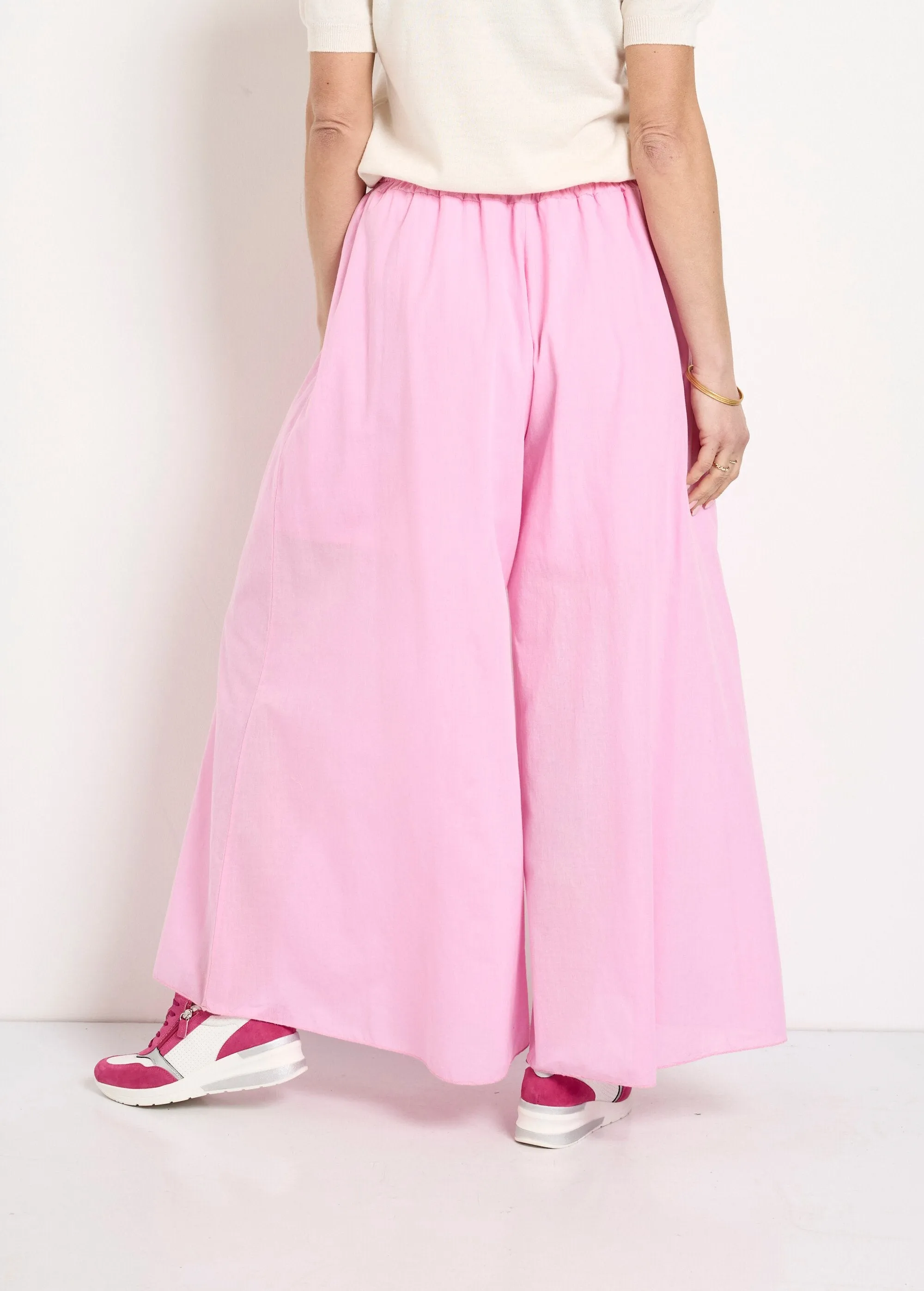 Wide cotton pants with elasticated waist